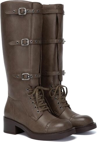 Athlefit للسيدات الركبتين عالية الأحذية عجل عجل ركوب Boots Boots Square Toe Lace Up مكتنزة منخفضة الكعب الجوارب in Kuwait