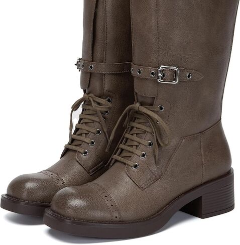 Athlefit للسيدات الركبتين عالية الأحذية عجل عجل ركوب Boots Boots Square Toe Lace Up مكتنزة منخفضة الكعب الجوارب in Kuwait