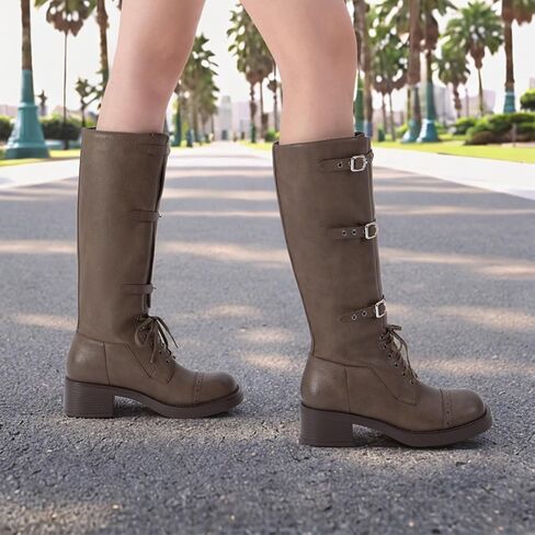 Athlefit للسيدات الركبتين عالية الأحذية عجل عجل ركوب Boots Boots Square Toe Lace Up مكتنزة منخفضة الكعب الجوارب in Kuwait