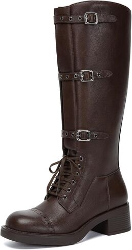 Athlefit للسيدات الركبتين عالية الأحذية عجل عجل ركوب Boots Boots Square Toe Lace Up مكتنزة منخفضة الكعب الجوارب in Kuwait