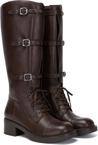 Athlefit للسيدات الركبتين عالية الأحذية عجل عجل ركوب Boots Boots Square Toe Lace Up مكتنزة منخفضة الكعب الجوارب in Kuwait