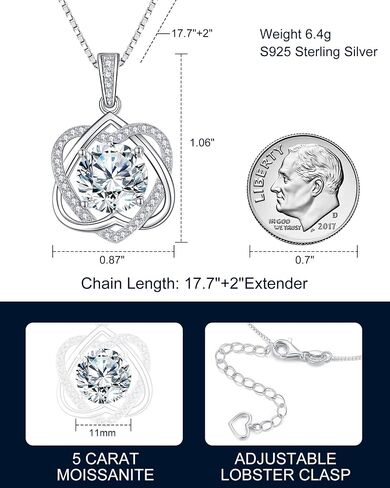 InfinityLove Heart Pendant Necklaces for Women, 2-5 Carat Moissanite Heart Necklace, Anniversary Birthday Christmas Valentine Engagements Mothers Day Jewelry for Wife Her Girlfriend Mom Daughter in Kuwait