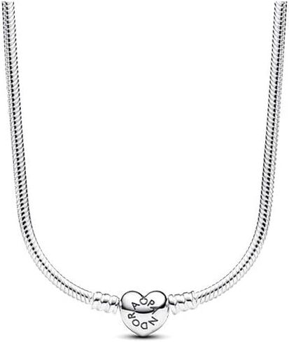 PANDORA Moments Heart Clasp Snake Chain Necklace - Gift for Her - Sterling Silver Necklace with Engravable Heart Clasp - With Gift Box - 17.7" in Saudi Arabia