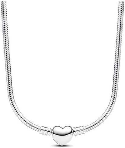 PANDORA Moments Heart Clasp Snake Chain Necklace - Gift for Her - Sterling Silver Necklace with Engravable Heart Clasp - With Gift Box - 17.7" in Saudi Arabia