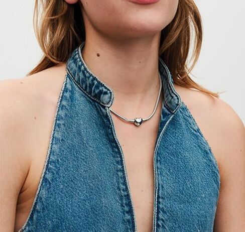 PANDORA Moments Heart Clasp Snake Chain Necklace - Gift for Her - Sterling Silver Necklace with Engravable Heart Clasp - With Gift Box - 17.7" in Saudi Arabia
