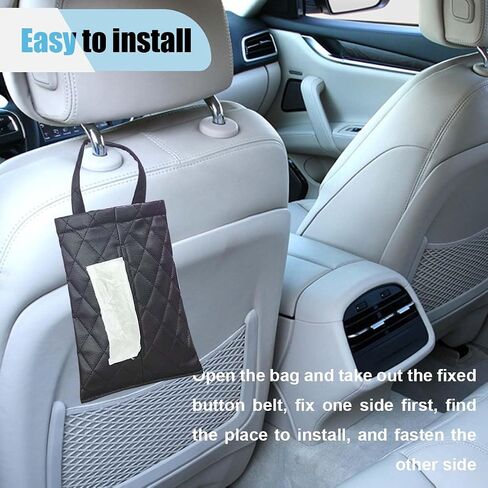 Car Tissue Holder, PU Leather Car Backseat Napkin Holder, Rectangular Hanging Tissues Box Cover for 120-150 Standard Tissues, Car Tissue Storage Organizer Accessories for Most Vehicles (Black) in Saudi Arabia