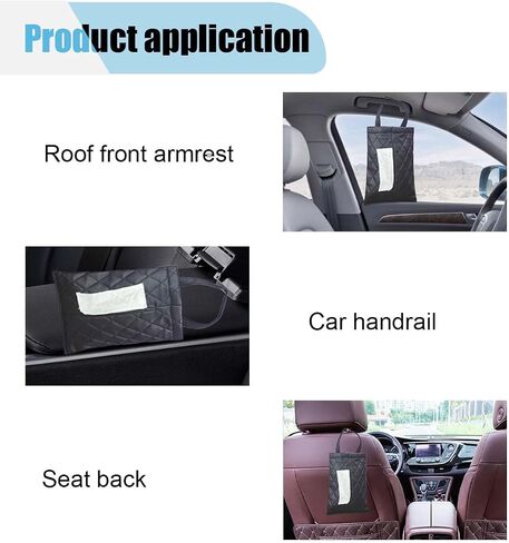 Car Tissue Holder, PU Leather Car Backseat Napkin Holder, Rectangular Hanging Tissues Box Cover for 120-150 Standard Tissues, Car Tissue Storage Organizer Accessories for Most Vehicles (Black) in Saudi Arabia