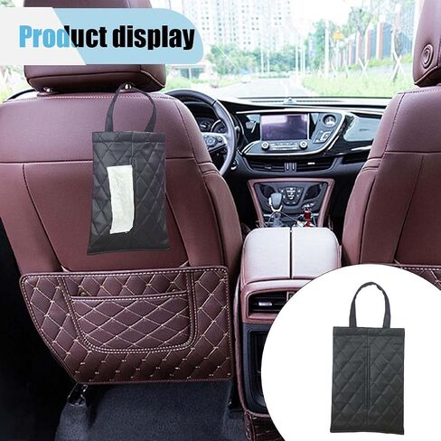 Car Tissue Holder, PU Leather Car Backseat Napkin Holder, Rectangular Hanging Tissues Box Cover for 120-150 Standard Tissues, Car Tissue Storage Organizer Accessories for Most Vehicles (Black) in Saudi Arabia
