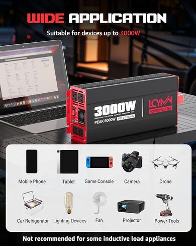 1500 Watt Power Inverter DC 12V to AC 110/120V with Dual Outlets USB-C 30W USB-QC 18W Fast Car Charger Adapter for Vehicles Home RV Car Truck Off-Grid Solar System Converter in Saudi Arabia