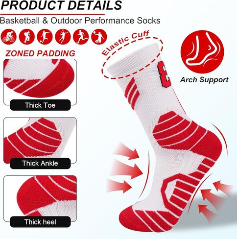 Elite Basketball Socks 3 Pair - Moisture-Wicking Arch Support Crew Sock for Men/Women, Running Athletic Socks in Saudi Arabia
