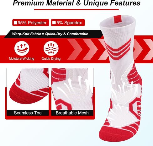 Elite Basketball Socks 3 Pair - Moisture-Wicking Arch Support Crew Sock for Men/Women, Running Athletic Socks in Saudi Arabia