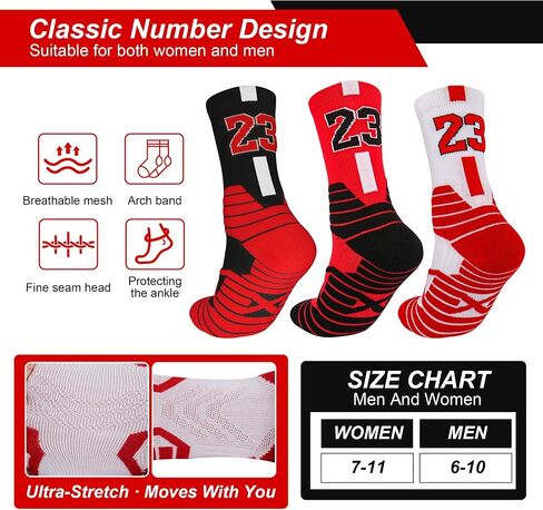 Elite Basketball Socks 3 Pair - Moisture-Wicking Arch Support Crew Sock for Men/Women, Running Athletic Socks in Saudi Arabia