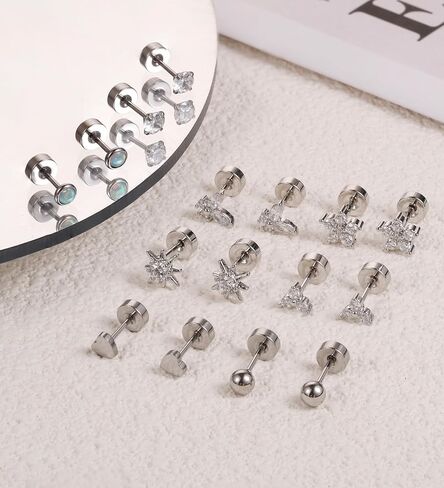 Staligue Flat Back Earrings for Women Men Ball CZ Opal Flower Butterfly 20G Hypoallergenic Surgical Steel Earrings for Sensitive Ears Small Cartilage Earring Set for Multiple Piercing in Saudi Arabia