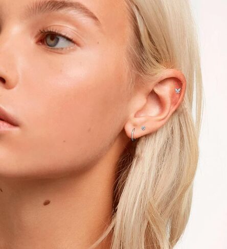 Staligue Flat Back Earrings for Women Men Ball CZ Opal Flower Butterfly 20G Hypoallergenic Surgical Steel Earrings for Sensitive Ears Small Cartilage Earring Set for Multiple Piercing in Saudi Arabia