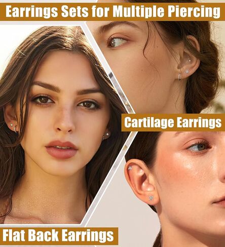 Staligue Flat Back Earrings for Women Men Ball CZ Opal Flower Butterfly 20G Hypoallergenic Surgical Steel Earrings for Sensitive Ears Small Cartilage Earring Set for Multiple Piercing in Saudi Arabia