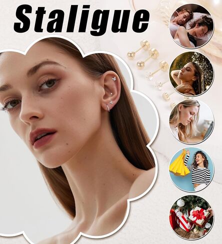 Staligue Flat Back Earrings for Women Men Ball CZ Opal Flower Butterfly 20G Hypoallergenic Surgical Steel Earrings for Sensitive Ears Small Cartilage Earring Set for Multiple Piercing in Saudi Arabia
