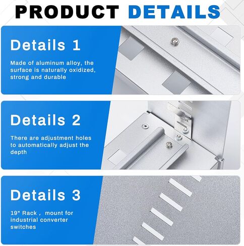 19 Inch Rack Mount DIN Rail Kit Aluminum Alloy Adjustable Rack Mount Rails Rack Mount Bracket for Industrial Media Converters Ethernet Switches Supplies DIN Rail Products, Black in Kuwait