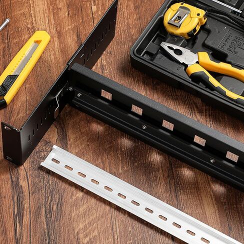 19 بوصة رف جبل DIN السكك الحديدية عدة سبائك الألومنيوم قابل للتعديل رف جبل القضبان رف جبل قوس لمحولات الوسائط الصناعية ومفاتيح إيثرنت لوازم منتجات السكك الحديدية DIN، أسود in Kuwait