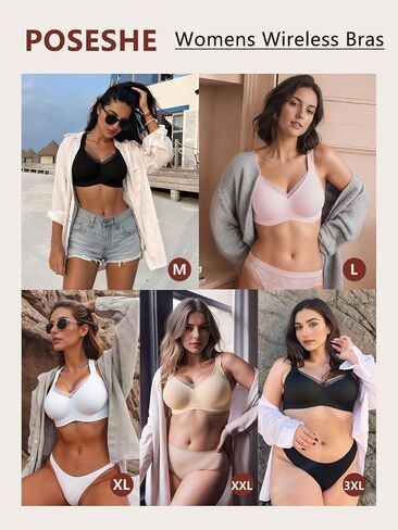 POSESHE Womens Wireless Bras V Mesh Comfortable Bralette Supportive Tshirt No Underwire Seamless Push Up Everyday Bra in Saudi Arabia
