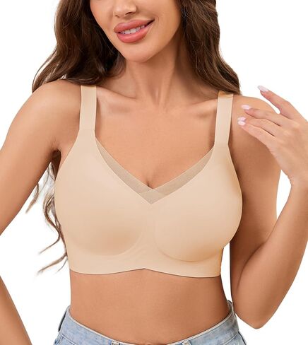 POSESHE Womens Wireless Bras V Mesh Comfortable Bralette Supportive Tshirt No Underwire Seamless Push Up Everyday Bra in Saudi Arabia