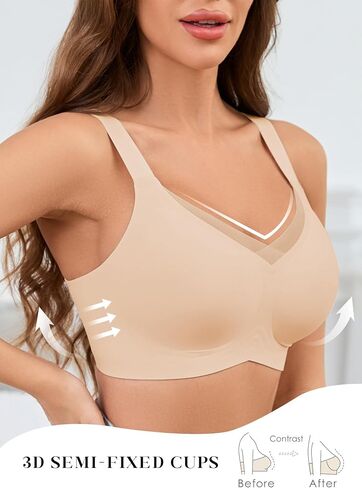 POSESHE Womens Wireless Bras V Mesh Comfortable Bralette Supportive Tshirt No Underwire Seamless Push Up Everyday Bra in Saudi Arabia