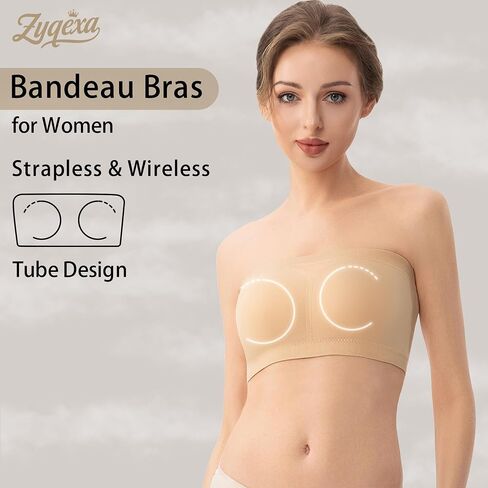 Strapless Bandeau Bras for Women - Wireless Seamless Padded Tube Top Bras Womens Strapless Bralette Full Coverage in Saudi Arabia