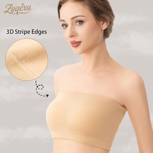 Strapless Bandeau Bras for Women - Wireless Seamless Padded Tube Top Bras Womens Strapless Bralette Full Coverage in Saudi Arabia