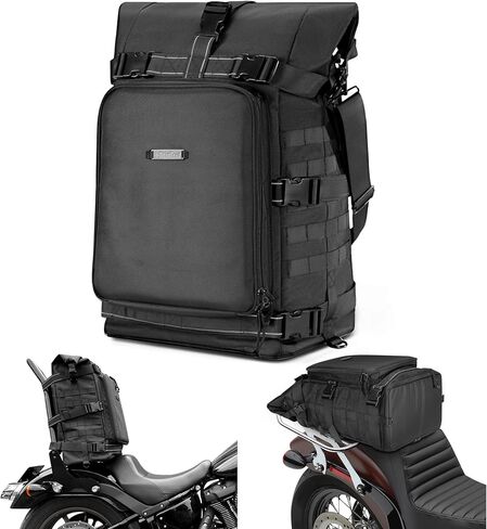دراجة نارية Sissy Bar Bag Bag Backrest Luggage Bag 51L Lackpack Duffle Gear للقيام بجولة في رحلة التخييم في الهواء الطلق مع Raincover وحزام كتف واحد ، أسود in Kuwait