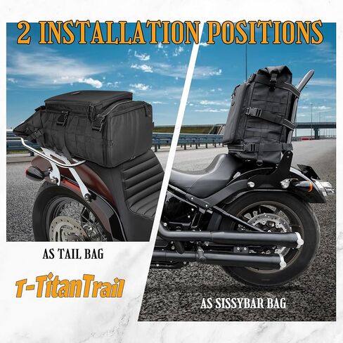 دراجة نارية Sissy Bar Bag Bag Backrest Luggage Bag 51L Lackpack Duffle Gear للقيام بجولة في رحلة التخييم في الهواء الطلق مع Raincover وحزام كتف واحد ، أسود in Kuwait