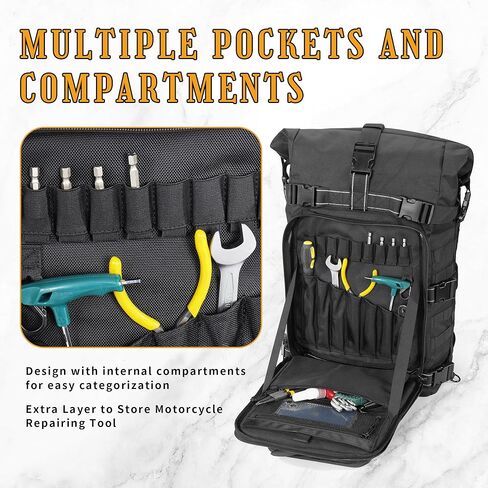 دراجة نارية Sissy Bar Bag Bag Backrest Luggage Bag 51L Lackpack Duffle Gear للقيام بجولة في رحلة التخييم في الهواء الطلق مع Raincover وحزام كتف واحد ، أسود in Kuwait