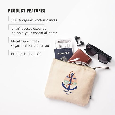 Lantern Press Cape Cod ، Massachusetts ، Dockside Series ، مرساة ، حقيبة سحاب من القطن 100 ٪ ، ملحق السفر ، GO BAG in Kuwait