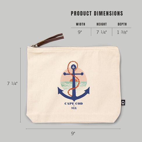 Lantern Press Cape Cod ، Massachusetts ، Dockside Series ، مرساة ، حقيبة سحاب من القطن 100 ٪ ، ملحق السفر ، GO BAG in Kuwait