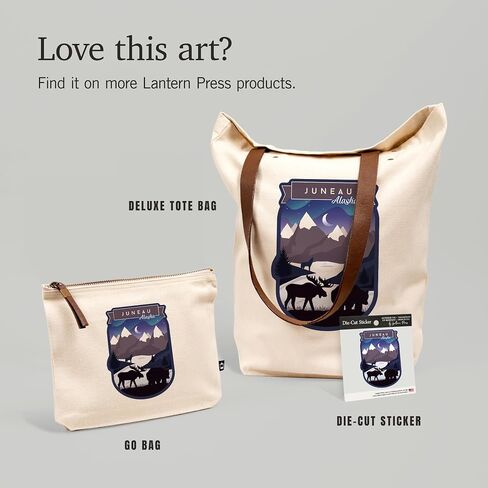 Lantern Press Juneau ، ألاسكا ، الأضواء الشمالية ، المشهد الليلي ، البقاء برية ، دب وجبل صورة ظلية ، حقيبة سحاب من القطن 100 ٪ ، ملحق السفر ، GO BAG in Saudi Arabia