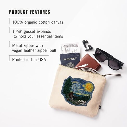 Lantern Press Hinton ، West Virginia ، Starry Night ، Bigfoot ، 100 ٪ Cotton Zipper Besssy ، Travel Accessory ، Go Bag in Saudi Arabia