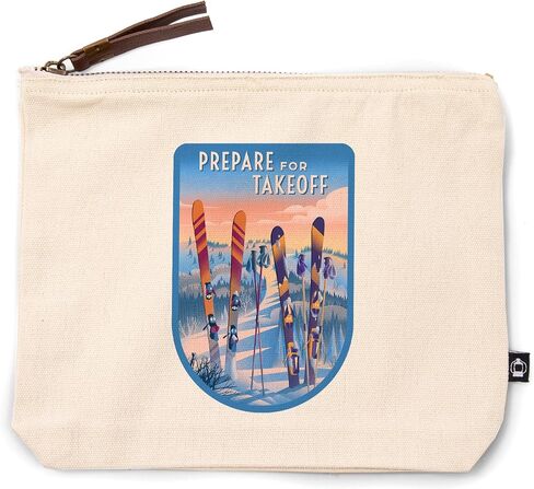 Lantern Press Prepare for Takeoff, Sentiment, Skis in Snowbank, 100% Cotton Zipper Pouch, Travel Accessory, Go Bag in Saudi Arabia
