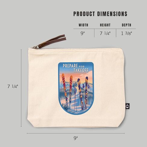Lantern Press Prepare for Takeoff, Sentiment, Skis in Snowbank, 100% Cotton Zipper Pouch, Travel Accessory, Go Bag in Saudi Arabia