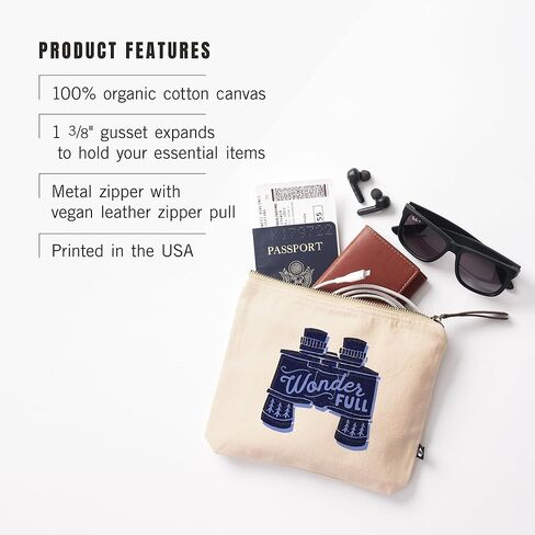 Lantern Press Outdoor More ، Wonder Full ، 100 ٪ Cotton Zipper Pouch ، ملحق السفر ، Go Bag in Kuwait