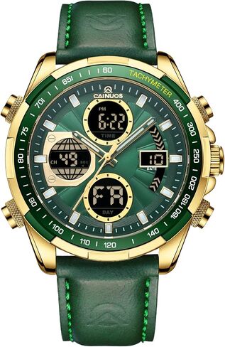 Men's Military Digital-Analog Watch, Leather Band, Sport Chronograph Wristwatch, Black in Kuwait
