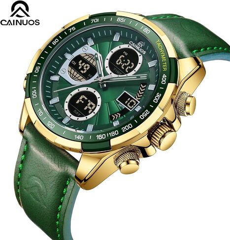Men's Military Digital-Analog Watch, Leather Band, Sport Chronograph Wristwatch, Black in Kuwait