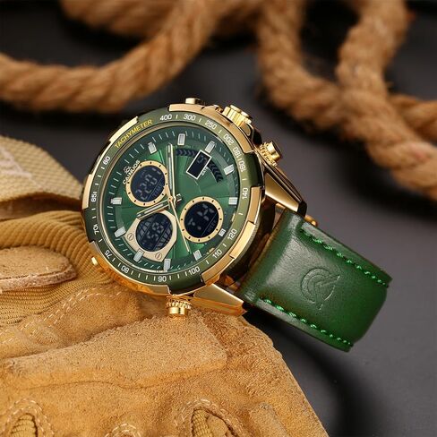 Men's Military Digital-Analog Watch, Leather Band, Sport Chronograph Wristwatch, Black in Kuwait