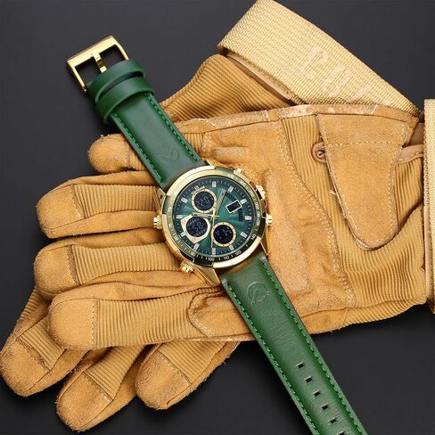 Men's Military Digital-Analog Watch, Leather Band, Sport Chronograph Wristwatch, Black in Kuwait