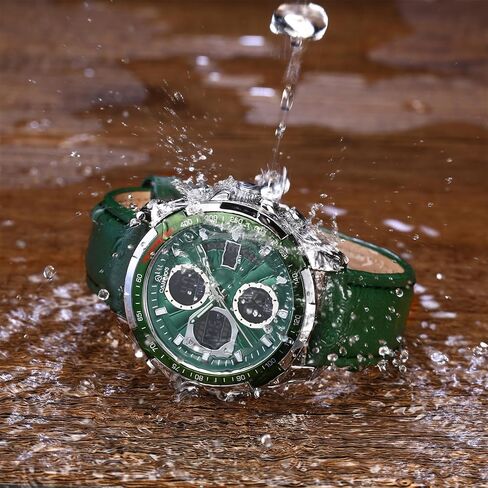 Men's Military Digital-Analog Watch, Leather Band, Sport Chronograph Wristwatch, Black in Kuwait