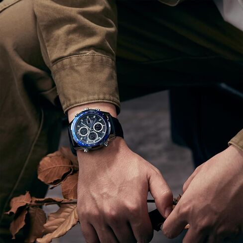Men's Military Digital-Analog Watch, Leather Band, Sport Chronograph Wristwatch, Black in Kuwait