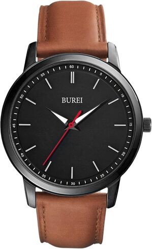 BUREI Men‘s 44mm Large Dial Watch, Ultra-Thin Lightweight Quartz Wristwatch, Genuine Leather Strap, 3ATM Waterproof Minimalist Dress Watch for Business Casual, Gift for Dad Husband in Kuwait