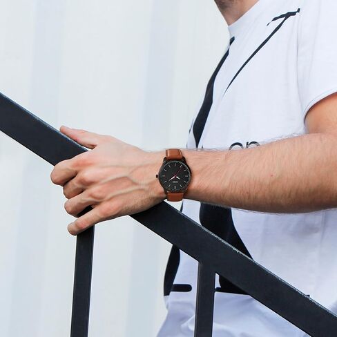BUREI Men‘s 44mm Large Dial Watch, Ultra-Thin Lightweight Quartz Wristwatch, Genuine Leather Strap, 3ATM Waterproof Minimalist Dress Watch for Business Casual, Gift for Dad Husband in Kuwait