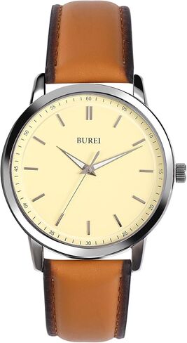 Burei Mens Fashion Watches Dress Fress Minimalist Wrist Watches for Men Prown Leathy Tenshlog Watch عرض مع تصميم حالة رفيعة Relojes Para Hombres in Kuwait