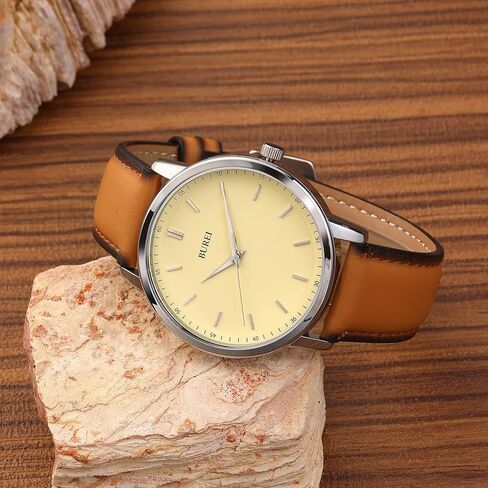 Burei Mens Fashion Watches Dress Fress Minimalist Wrist Watches for Men Prown Leathy Tenshlog Watch عرض مع تصميم حالة رفيعة Relojes Para Hombres in Kuwait