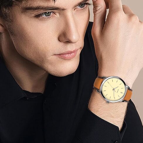 Burei Mens Fashion Watches Dress Fress Minimalist Wrist Watches for Men Prown Leathy Tenshlog Watch عرض مع تصميم حالة رفيعة Relojes Para Hombres in Kuwait