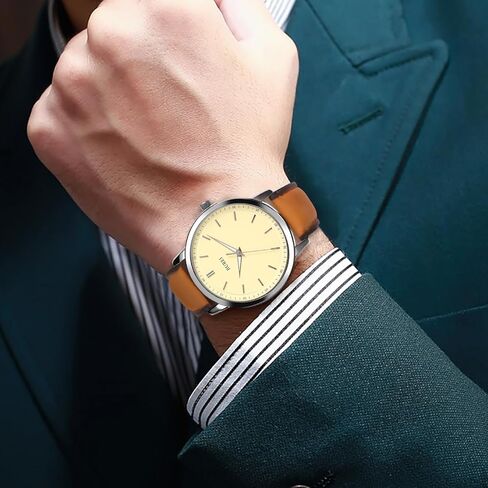 Burei Mens Fashion Watches Dress Fress Minimalist Wrist Watches for Men Prown Leathy Tenshlog Watch عرض مع تصميم حالة رفيعة Relojes Para Hombres in Kuwait