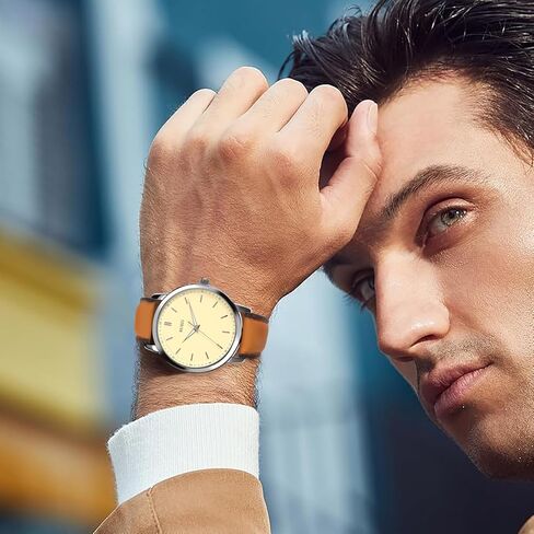 Burei Mens Fashion Watches Dress Fress Minimalist Wrist Watches for Men Prown Leathy Tenshlog Watch عرض مع تصميم حالة رفيعة Relojes Para Hombres in Kuwait